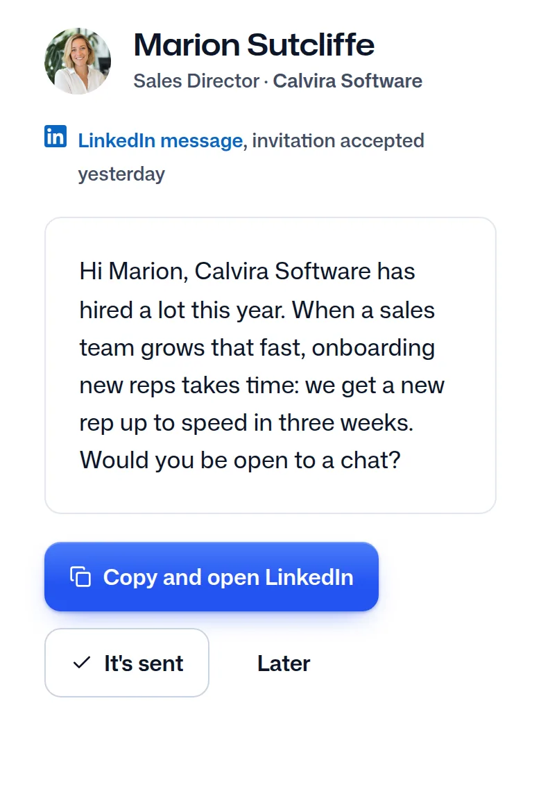 The message written for Marion Sutcliffe from the user's template.