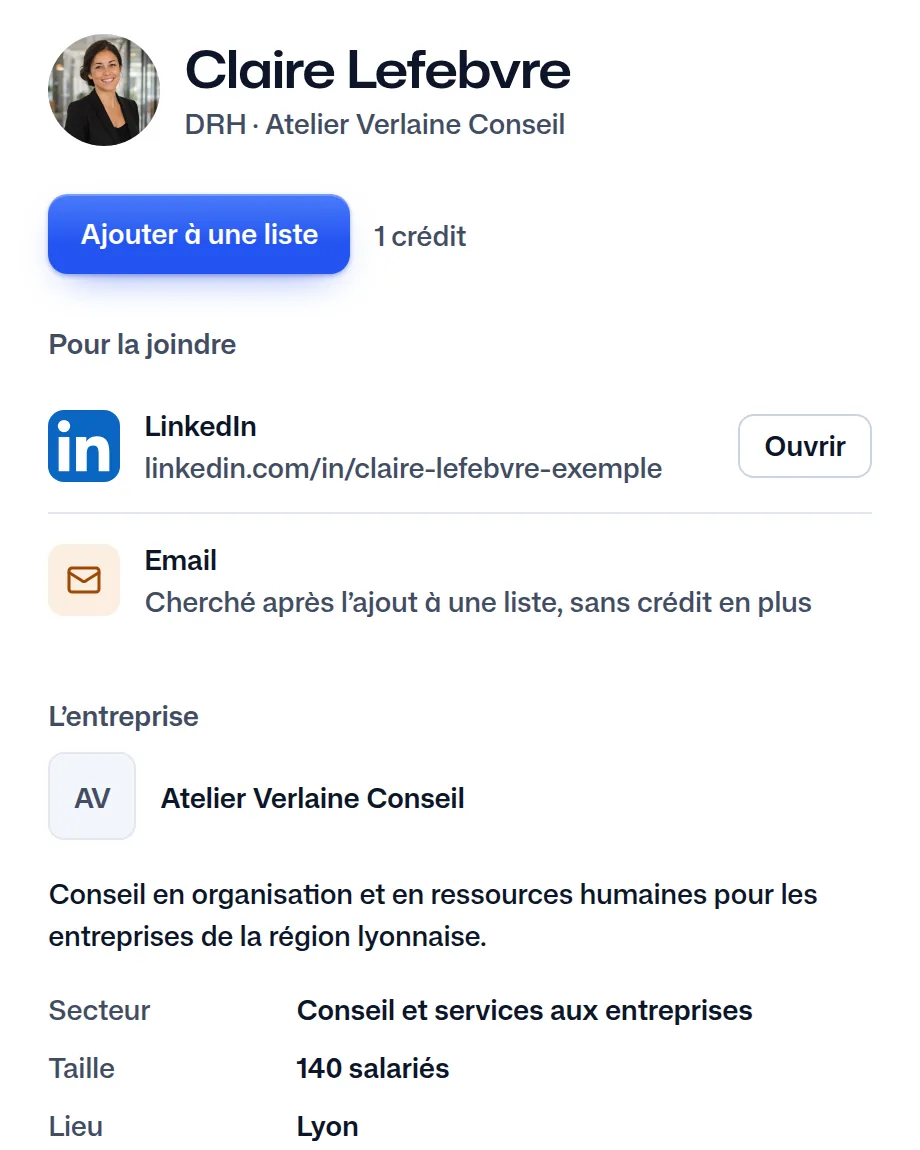 Claire Lefebvre dans FindMyLead : son poste, son entreprise et son LinkedIn.